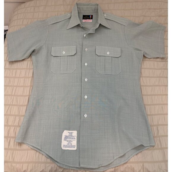 Vintage Men's FLYING CROSS Uniform Shirt - Green Short Sleeve Size Small 10 1/2 - Picture 11 of 11